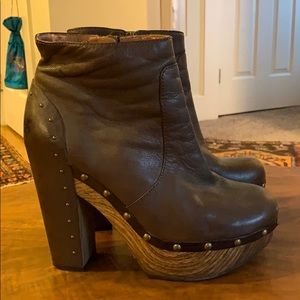 Lucky Brand brown leather clog heeled boots